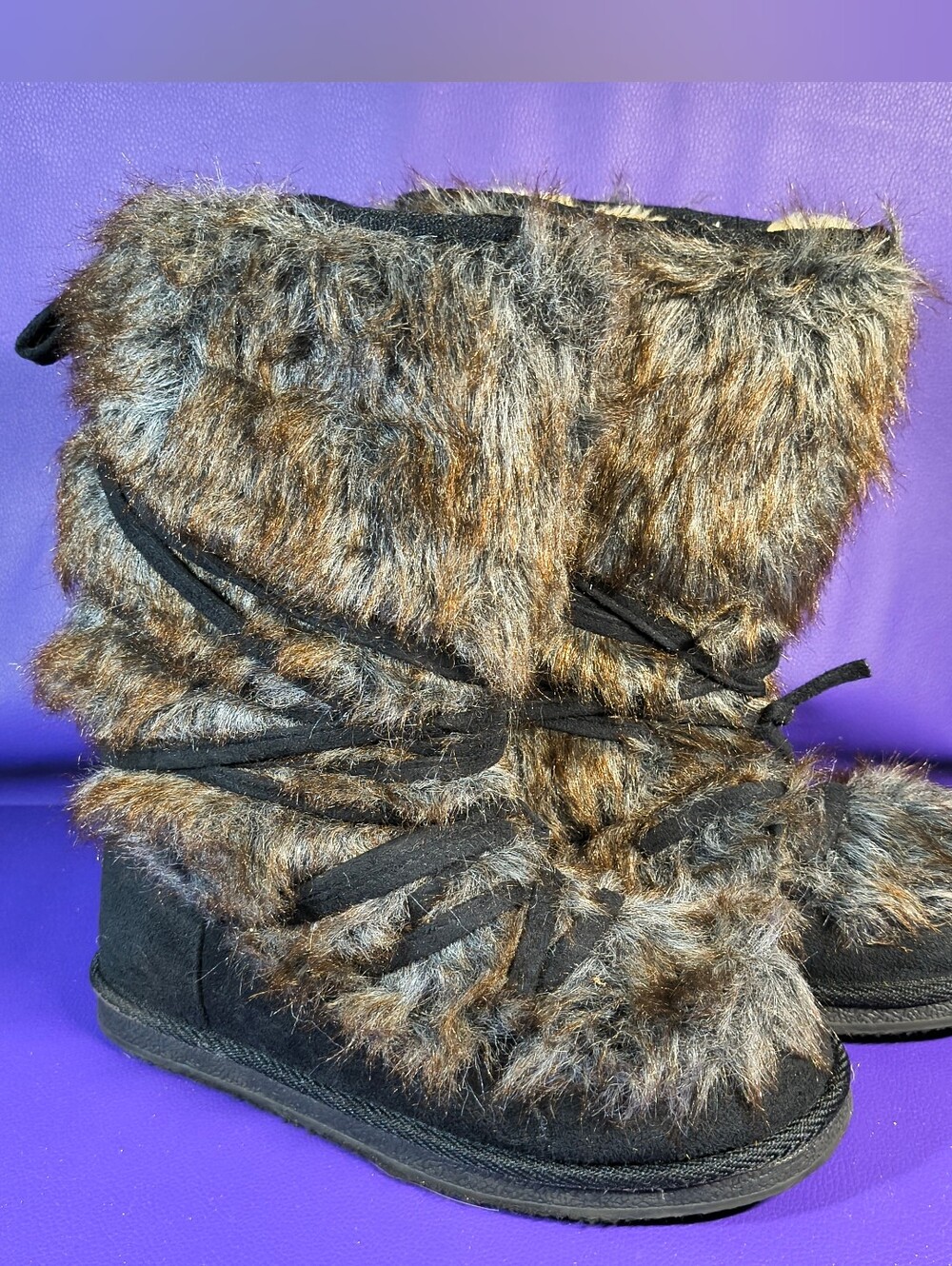 JustFab Women's Fur Boots 10" Tall Faux Fur  Slip On Fuzzy Size 6